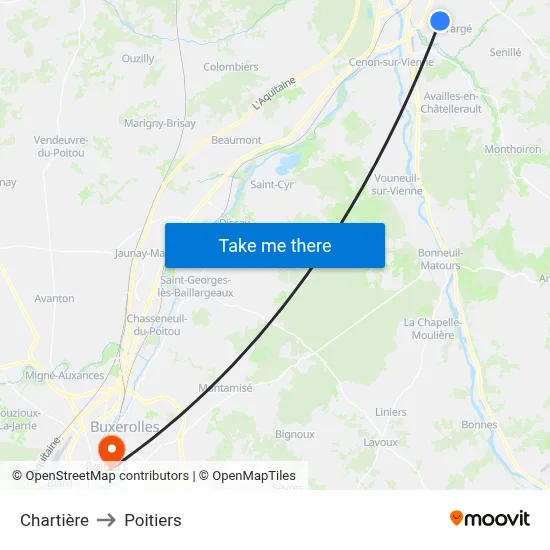 Chartière to Poitiers map