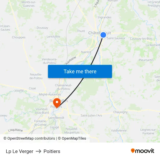 Lp Le Verger to Poitiers map