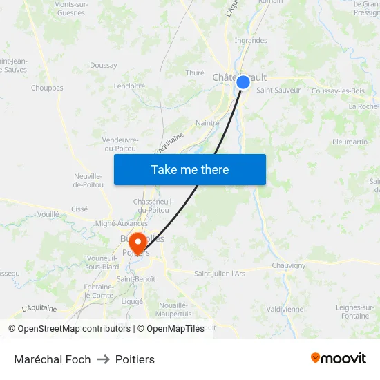 Maréchal Foch to Poitiers map