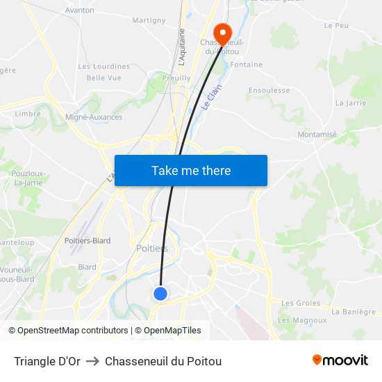 Triangle D'Or to Chasseneuil du Poitou map