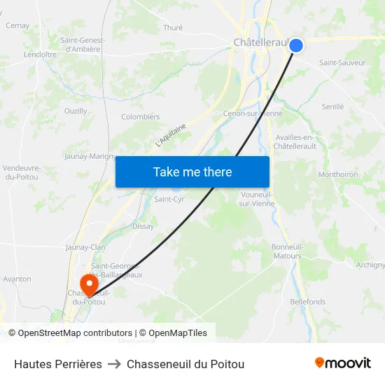 Hautes Perrières to Chasseneuil du Poitou map