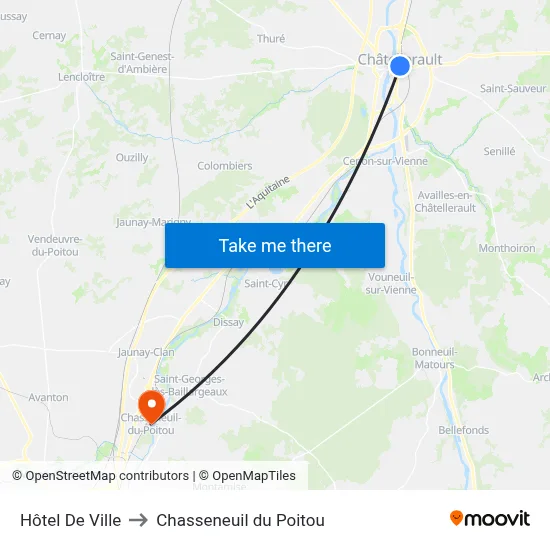 Hôtel De Ville to Chasseneuil du Poitou map