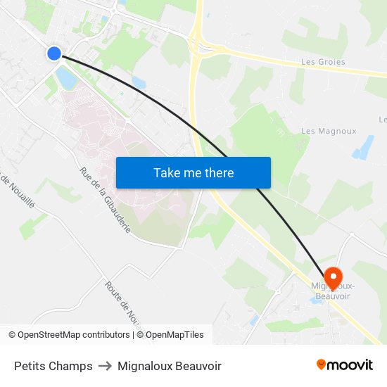 Petits Champs to Mignaloux Beauvoir map