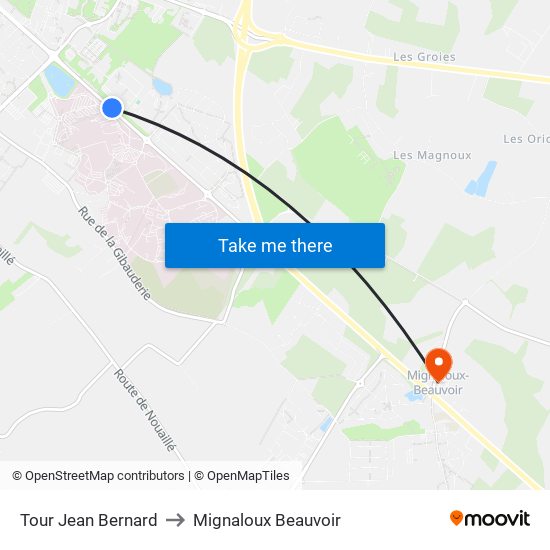 Tour Jean Bernard to Mignaloux Beauvoir map