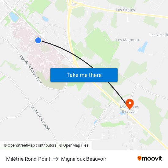 Milétrie Rond-Point to Mignaloux Beauvoir map
