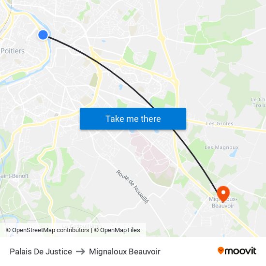 Palais De Justice to Mignaloux Beauvoir map