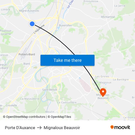 Porte D'Auxance to Mignaloux Beauvoir map