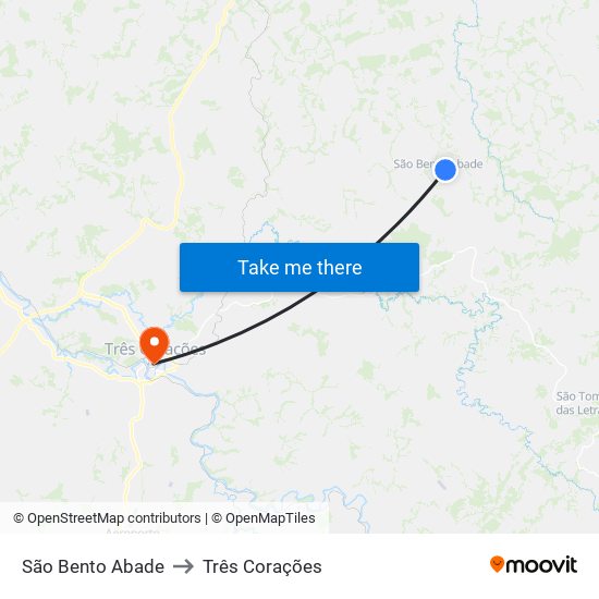 São Bento Abade to Três Corações map