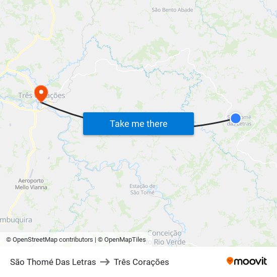 São Thomé Das Letras to Três Corações map