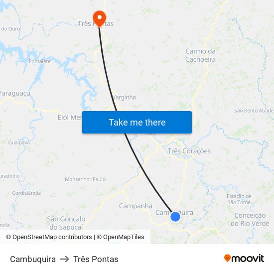 Cambuquira to Três Pontas map
