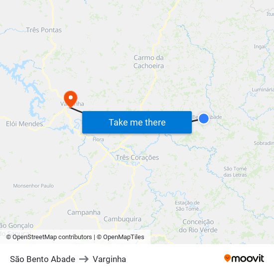 São Bento Abade to Varginha map