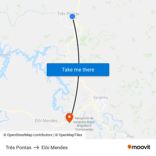 Três Pontas to Elói Mendes map