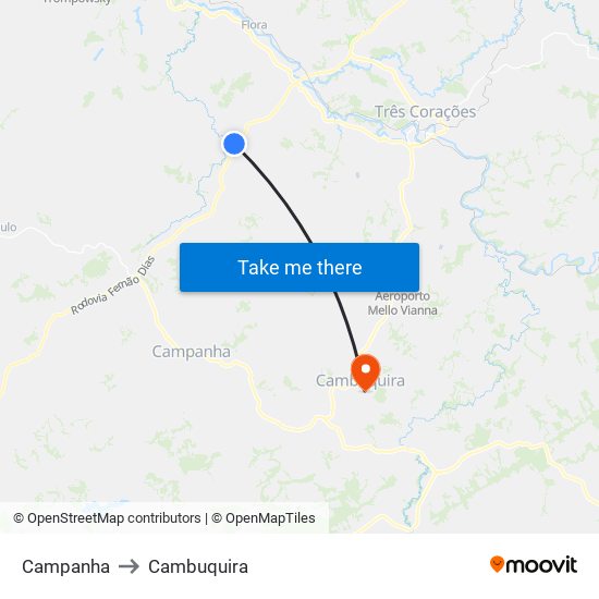 Campanha to Cambuquira map