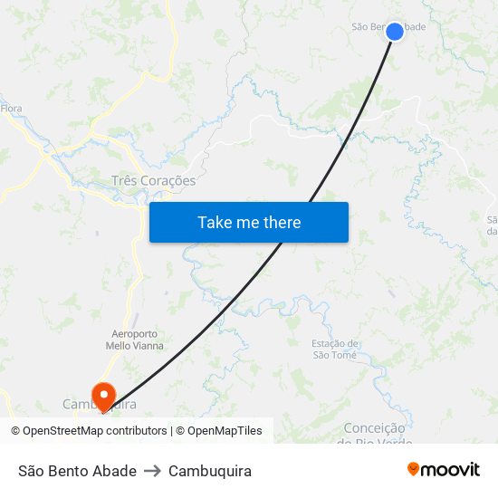 São Bento Abade to Cambuquira map