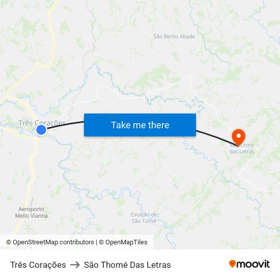 Três Corações to São Thomé Das Letras map