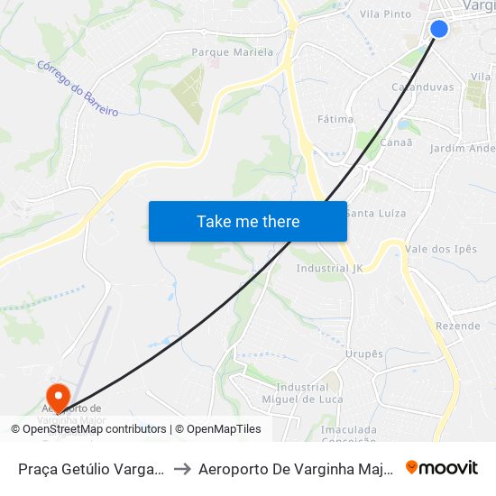 Praça Getúlio Vargas, 85 | Ponto Central to Aeroporto De Varginha Major Brigadeiro Trompowsky map