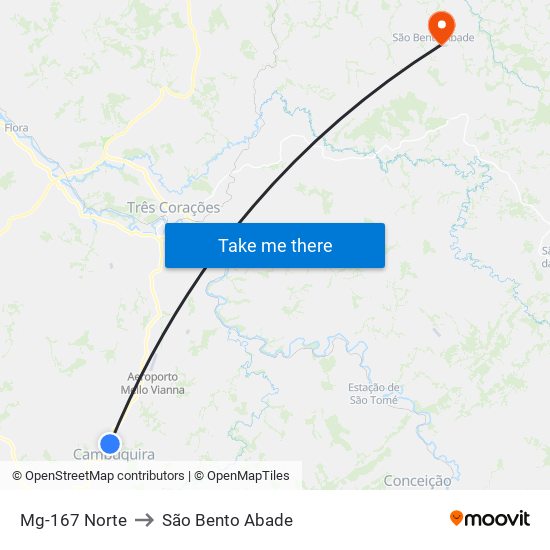 Mg-167 Norte to São Bento Abade map