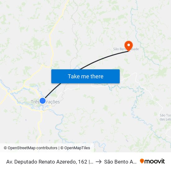 Av. Deputado Renato Azeredo, 162 | Alto Peró to São Bento Abade map
