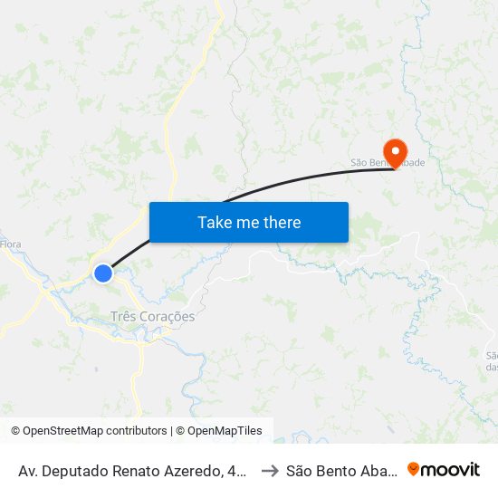 Av. Deputado Renato Azeredo, 4701 to São Bento Abade map