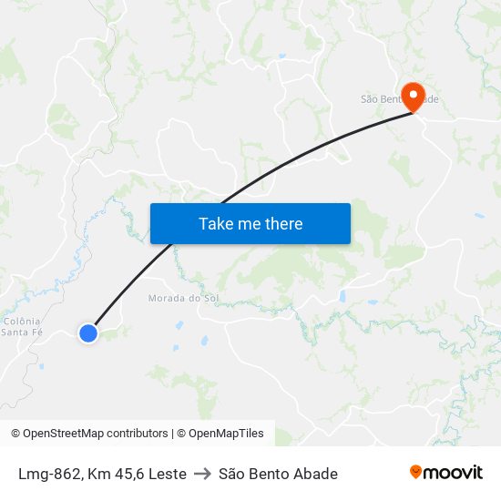 Lmg-862, Km 45,6 Leste to São Bento Abade map