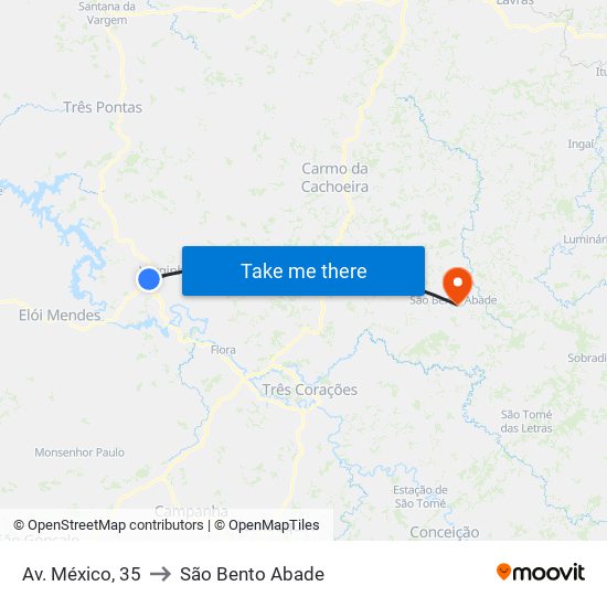 Av. México, 35 to São Bento Abade map