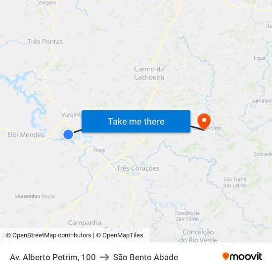 Av. Alberto Petrim, 100 to São Bento Abade map