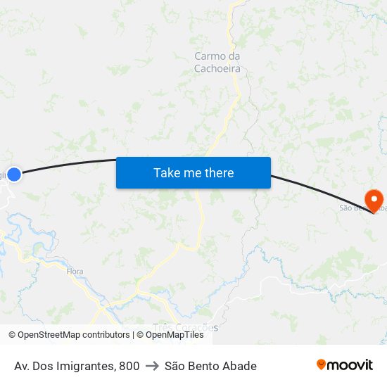 Av. Dos Imigrantes, 800 to São Bento Abade map
