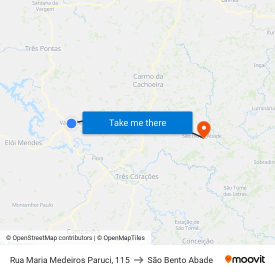 Rua Maria Medeiros Paruci, 115 to São Bento Abade map