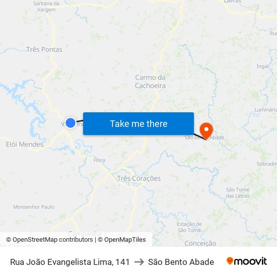 Rua João Evangelista Lima, 141 to São Bento Abade map