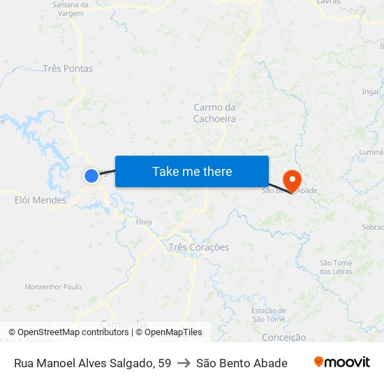 Rua Manoel Alves Salgado, 59 to São Bento Abade map