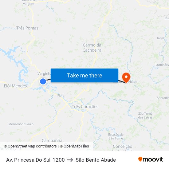 Av. Princesa Do Sul, 1200 to São Bento Abade map