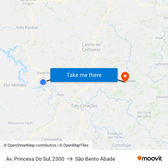 Av. Princesa Do Sul, 2300 to São Bento Abade map