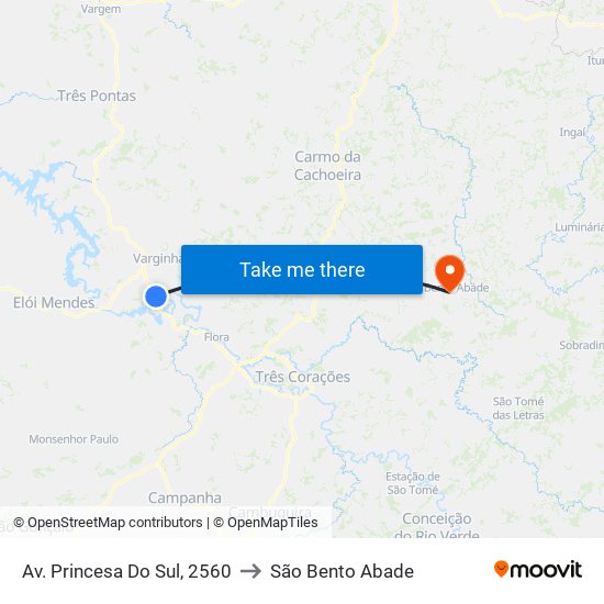 Av. Princesa Do Sul, 2560 to São Bento Abade map