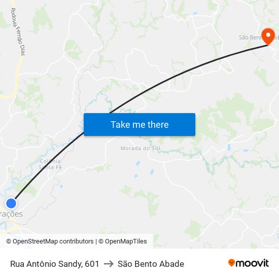 Rua Antônio Sandy, 601 to São Bento Abade map
