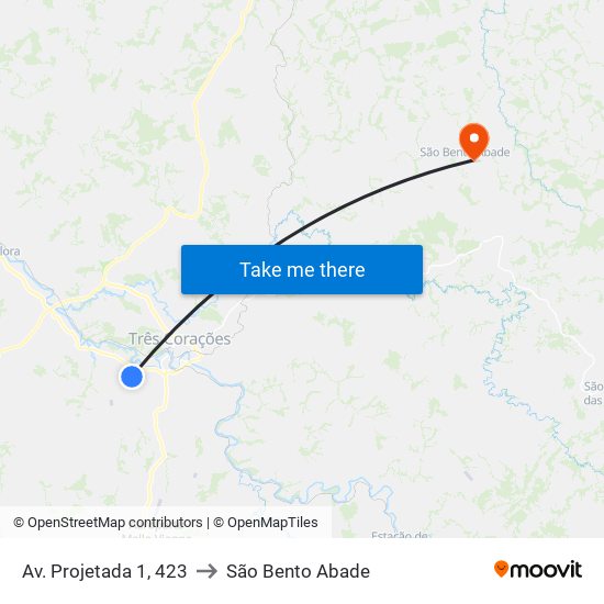 Av. Projetada 1, 423 to São Bento Abade map