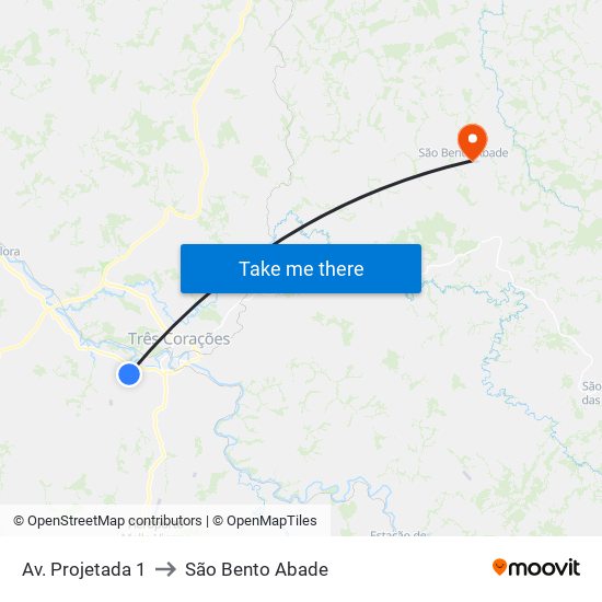 Av. Projetada 1 to São Bento Abade map