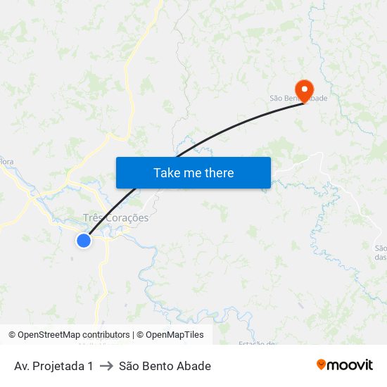 Av. Projetada 1 to São Bento Abade map
