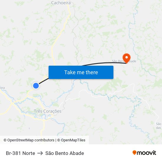 Br-381 Norte to São Bento Abade map