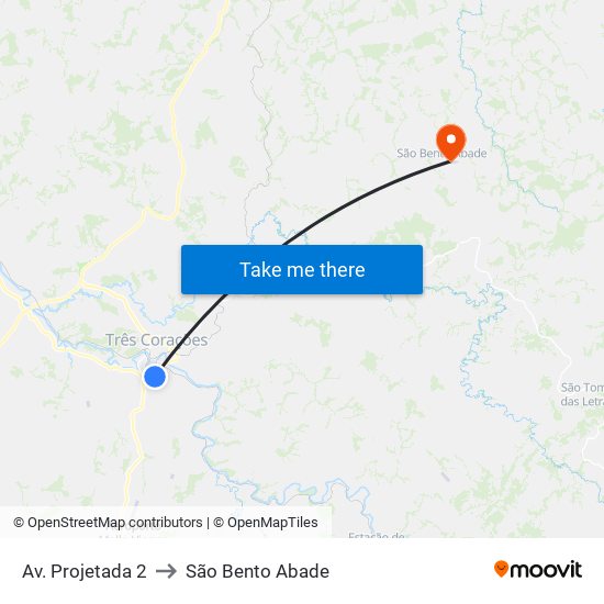 Av. Projetada 2 to São Bento Abade map