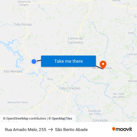 Rua Amado Melo, 255 to São Bento Abade map
