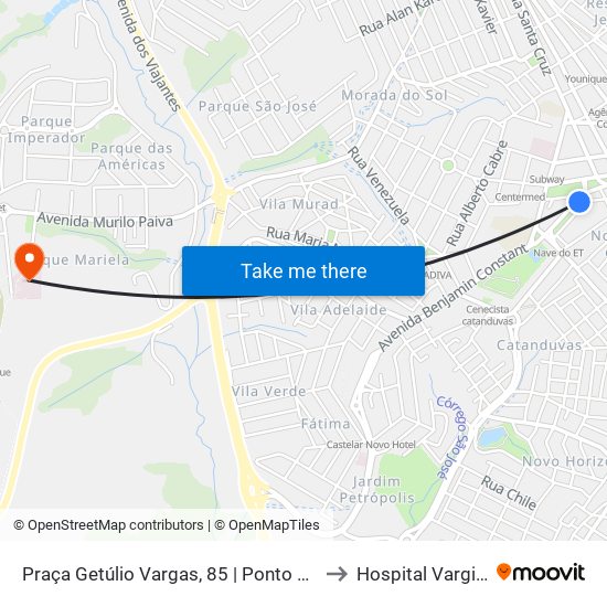 Praça Getúlio Vargas, 85 | Ponto Central to Hospital Varginha map