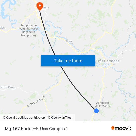 Mg-167 Norte to Unis Campus 1 map