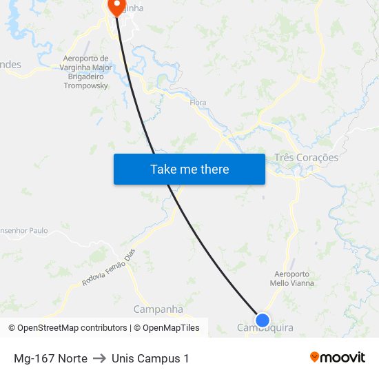 Mg-167 Norte to Unis Campus 1 map