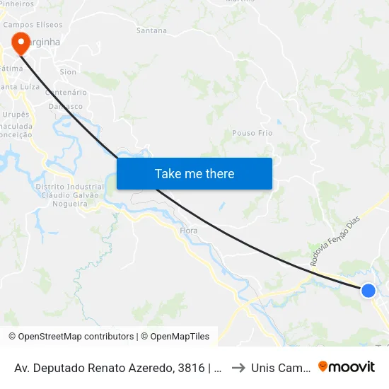 Av. Deputado Renato Azeredo, 3816 | Depósito Jares to Unis Campus 1 map