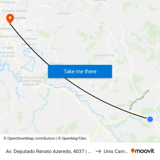 Av. Deputado Renato Azeredo, 4037 | Ottima Veículos to Unis Campus 1 map