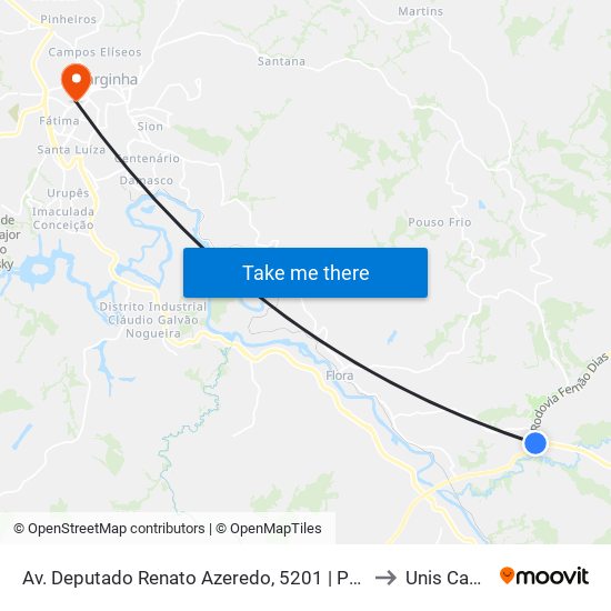 Av. Deputado Renato Azeredo, 5201 | Posto Antônio Carvalho to Unis Campus 1 map