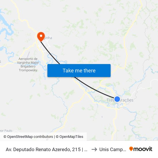 Av. Deputado Renato Azeredo, 215 | Alto Peró to Unis Campus 1 map