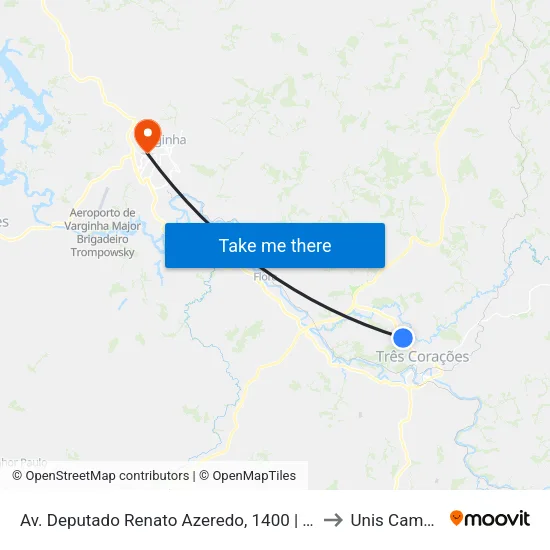 Av. Deputado Renato Azeredo, 1400 | Polícia Civil to Unis Campus 1 map