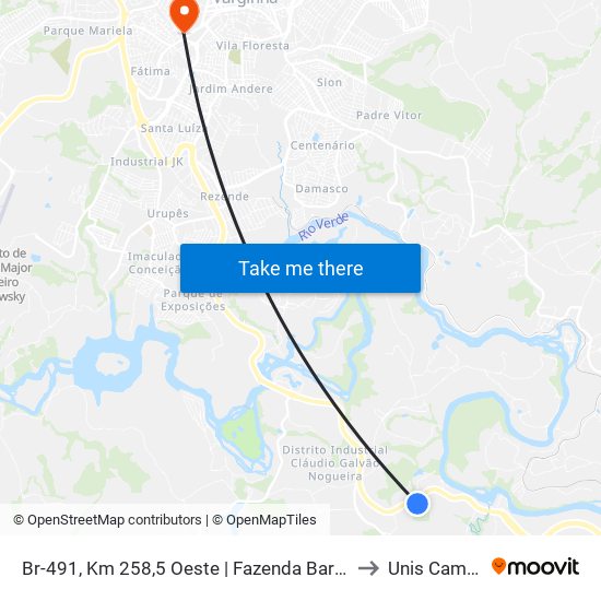 Br-491, Km 258,5 Oeste | Fazenda Barra Do Palmela to Unis Campus 1 map