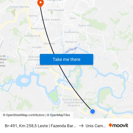 Br-491, Km 258,5 Leste | Fazenda Barra Do Palmela to Unis Campus 1 map